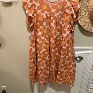 Orange and White Casual Flutter Sleeve Sundress
